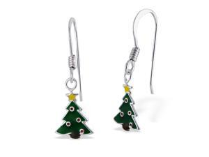 Children's Sterling Silver and Enamel Hanging Christmas Tree Earrings Children's Sterling Silver and Enamel Hanging Christmas Tree Earrings