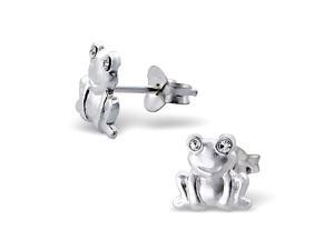 Sweet Children's Sterling Silver Frog Earrings with a Crystal Eyes Sweet Children's Sterling Silver Frog Earrings with a Crystal Eyes