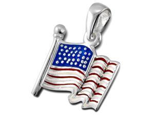 Sterling Silver American Flag Pendant with Red, White and Blue Epoxy Color, 18" Chain Sterling Silver American Flag Pendant with Red, White and Blue Epoxy Color, 18" Chain