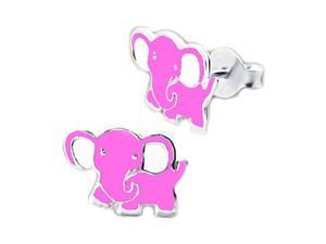 Children's Pink Elephant Sterling Silver Earrings