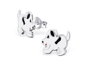 Sterling Silver Children's Black & White Wagging Tail Puppy Dog Stud Earrings Sterling Silver Children's Black & White Wagging Tail Puppy Dog Stud Earrings