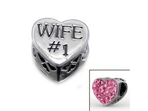 Cheneya Sterling Silver Heart Bead with Pink Crystals for Your Wife the #1 Cheneya Sterling Silver Heart Bead with Pink Crystals for Your Wife the #1