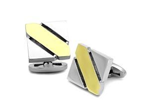 Gold Stripe and Silver Two Tone Square Stainless Steel Cufflink Gold Stripe and Silver Two Tone Square Stainless Steel Cufflink