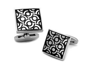 Square Stainless Steel Silver Tone & Black Cufflinks w/Scrolling Design Pattern Square Stainless Steel Silver Tone & Black Cufflinks w/Scrolling Design Pattern