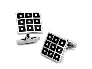 Square Stainless Steel Silver Tone and Black Checker Pattern Cufflinks Square Stainless Steel Silver Tone and Black Checker Pattern Cufflinks