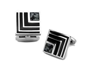 Square Stainless Steel Silver Tone and Black Cufflinks w/Synthetic Onyx Accent Square Stainless Steel Silver Tone and Black Cufflinks w/Synthetic Onyx Accent