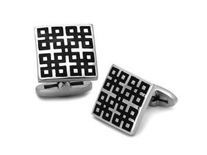 Square Stainless Steel Cufflinks with Black Enamel in Epoxy Detail Square Stainless Steel Cufflinks with Black Enamel in Epoxy Detail
