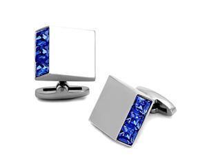 Square Stainless Steel Silver Tone Cufflinks with Blue Crystal Accent Square Stainless Steel Silver Tone Cufflinks with Blue Crystal Accent