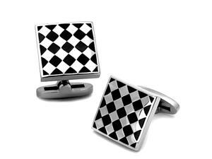 Black and Silver Tone Checkered Stainless Steel Square Cufflinks Black and Silver Tone Checkered Stainless Steel Square Cufflinks