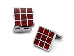Stainless Steel Square Cufflinks with Red Checkerboard Design Stainless Steel Square Cufflinks with Red Checkerboard Design