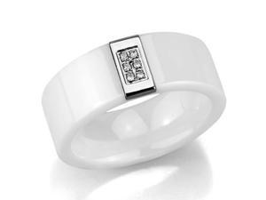Wide Design White Ceramic Fashion Band Ring with Stainless Crystal Inlay, Size 7 Wide Design White Ceramic Fashion Band Ring with Stainless Crystal Inlay, Size 7
