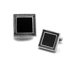 Stainless Steel Black Cufflinks with Silver Tone Trim Accent Stainless Steel Black Cufflinks with Silver Tone Trim Accent