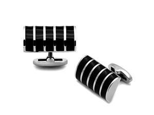Stainless Steel High Polished Black & Silver Tone Bar Style Rectangle Cufflinks