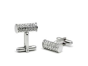 Rhodium Plated Clear Top Grade Crystal Cuff Links