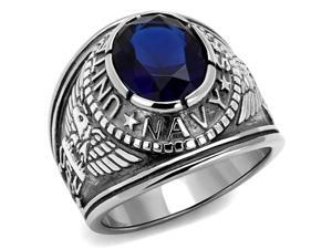Stainless Steel US Navy USN Military Ring with Blue Stone, Size 10 Stainless Steel US Navy USN Military Ring with Blue Stone, Size 10