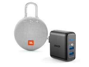 JBL Clip 3 White Bluetooth Speaker w/Anker 2 Ports Wall Charger JBL Clip 3 White Bluetooth Speaker w/Anker 2 Ports Wall Charger