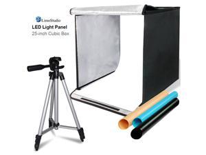 LimoStudio 25 Square Inch Cubic Box Lighting Table Top Foldable Photo Shooting Tent for Photo Shoot, 4 Colors Background, LED Panel, with 50" Camera Camcorder Tripod and Tripod Carrying, AGG2579