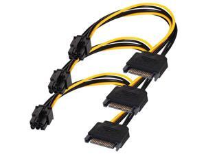 SATA 15 pin to 6 Pin Power Cable 3-Pack 15 pin SATA to 6 pin pci Express power Adapter cable - 8 Inch