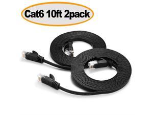Ethernet Cable Cat 6 Flat 10 ft Short Cat6 Network Patch Cable with Rj45 Connectors - 10 Feet Black (2 Pack)