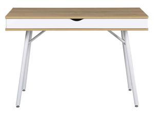 Techni Mobili Modern Computer Desk with Multi Storage, Ergonomic Workstation with Particle Board Panels and PVC Laminate Veneer Surface, Pine
