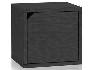 Way Basics 12.6"H x 13.4"W Modular Connect Eco Storage Cube with Door, Black Wood Grain - Lifetime Guarantee