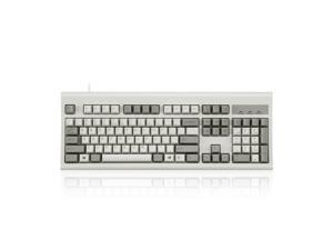 Perixx PERIBOARD-106M, Wired Performance Full-Size USB Keyboard, Curved Ergonomic Keys, Classic Retro Gray/White Color