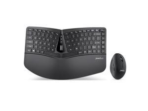 Perixx PERIDUO-606 Wireless Mini Ergonomic Keyboard with Portable Vertical Mouse - Adjustable Palm Rest Stand - Membrane Low Profile Keys - US English, Black