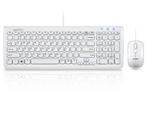 Perixx PERIDUO-303W, Wired Keyboard and Mouse Combo Set - USB - Compact Size 15.32"x5.59"x0.98" Dimension - Built-in Numeric Keypad - Piano White Finish - Chiclet Key Design