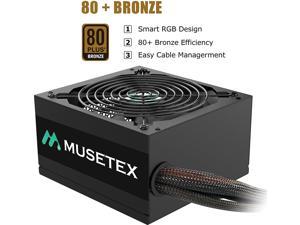 MUSETEX ATX12V / EPS12V 650W Power Supply 80 Plus Bronze 14cm Silent Fan Certified Non-Modular CPU Power Supply for Computer
