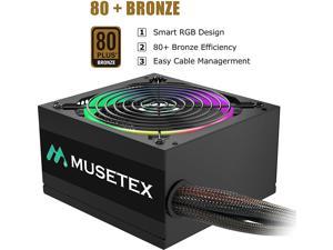 MUSETEX ATX12V / EPS12V 650W Power Supply 80+ Bronze Certified Smart RGB Fan Non-Modular CPU Gaming Power Supply for Computer