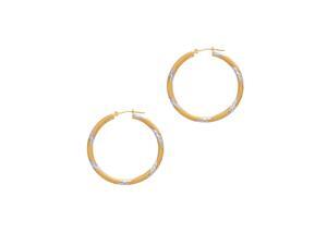 10K Yellow Gold 2X15mm Diamond Cut Round Tube Hoop Earring with with Hinged Clasp