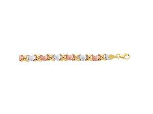 14k 7.25" Yellow White Rose Gold Textured Shiny Tri Color Hugs Kisses Bracelet 14k 7.25" Yellow White Rose Gold Textured Shiny Tri Color Hugs Kisses Bracelet