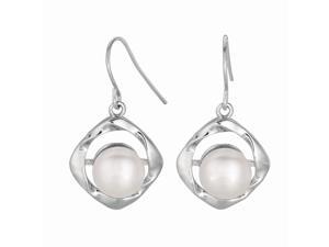Silver with Rhodium Finish Shiny White Pearl Fancy Twisted Dangle Earring