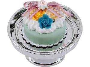 Loches Lynn K1007 Artificial Handcrafted Mini Fake Rose Cream Ribbon Cake with Silver Stand Plate + Dome, Gift Home Decor, Refrigerator Magnet, Model, Replica