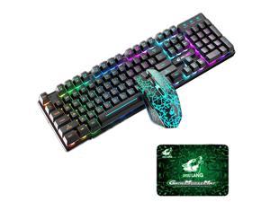 Rainbow Backlit Wireless Gaming Keyboard and Mouse Set, Rechargeable Waterproof Mechanical Feel Keyboard and Gaming Mouse for Gamer Laptop PC