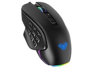 Wired RGB Gaming Mouse with 14-Programmable-Buttons, 4 Interchangeable Side Plate, 10000 DPI Optical Sensor Ergonomic Mouse for Laptop/PC Gamer