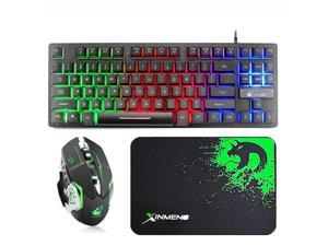 87 Keys Gaming Keyboard and Backlit Mouse Combo, USB Wired Rainbow Backlit Keyboard and Wireless Silent Mouse for Laptop PC Computer Game and Work
