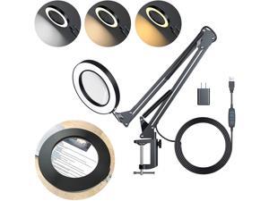 LED Magnifying Desk Lamp with Adapter, 5 X Magnifying Glass with Light, 3 Light Colors, 10 Brightness Level, Hands free Magnifier Lamp with Adjustable Arm and Clamp Stand for Craft, Reading, Hobbies LED Magnifying Desk Lamp with Adapter, 5 X Magnifying Glass with Light, 3 Light Colors, 10 Brightness Level, Hands free Magnifier Lamp with Adjustable Arm and Clamp Stand for Craft, Reading, Hobbies