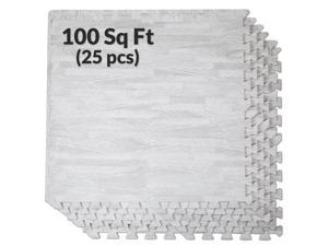 100 SqFt 3/8" White Wood Grain Foam Mat Interlocking Flooring 2'X2' 25pcs