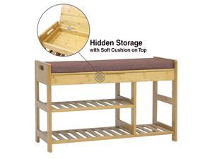 44 Extra Large 3 Tier Natural Bamboo Shoe Rack Bench With Storage Drawer On Top Newegg Com