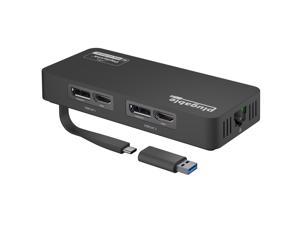 Plugable 4K DisplayPort and HDMI Dual Monitor Adapter with Ethernet for USB 3.0 and USB-C, Compatible with Windows and Mac