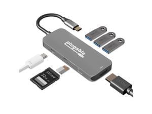 Plugable USB-C Hub 7-in-1, USB C Hub Compatible with Mac, Windows, Chromebook, USB4, Thunderbolt 4, and More (4K HDMI, 3 USB 3.0, SD & microSD Card Reader, 87W Charging)