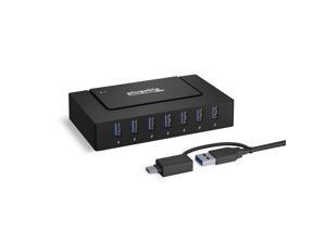 Plugable 7-in-1 USB Powered Hub for Laptops with USB-C or USB 3.0 - USB Power Station for Multiple Devices and USB Data Transfer with a 60W Power Adapter
