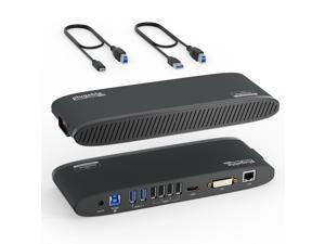 Plugable USB 3.0 Universal Laptop Docking Station for Windows and Mac (Dual Monitor: HDMI and DVI/HDMI/VGA, Gigabit Ethernet, Audio, 6 USB Ports) - Horizontal