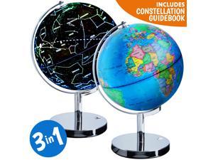 Illuminated Constellation World Globe for Kids - 3 in 1 Interactive Globe with Constellations, Light Up Smart Earth Globes of the World with Stand