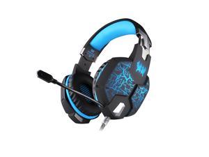 Qisan G1100 Vibration Function Professional Gaming Headphones with Mic Stereo Bass Breathing LED Light for PC Gamer - Black/Blue