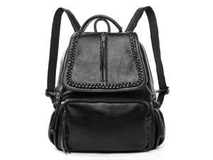 VanGoddy Chloe Onyx Black Genuine Leather Convertible Carryall Backpack