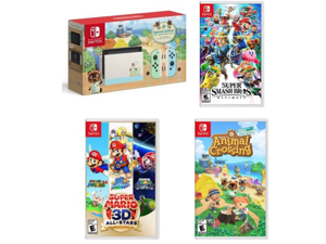 New Nintendo Switch Animal Crossing New Horizons Edition Bundle with Animal Crossing New Horizons Game Super Mario 3D AllStars Super Smash Bros Ultimate