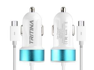 Tritina USB Car Charger Anti Fire Shell USB Port + Charge Line Input 12V/24V Output 5V 2.4A for iPhone, Samsung, Other Mobile Phone Tablet PC, Long time Warranty(White)