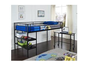 Twin Loft Bed with Desk and Shelves - Black